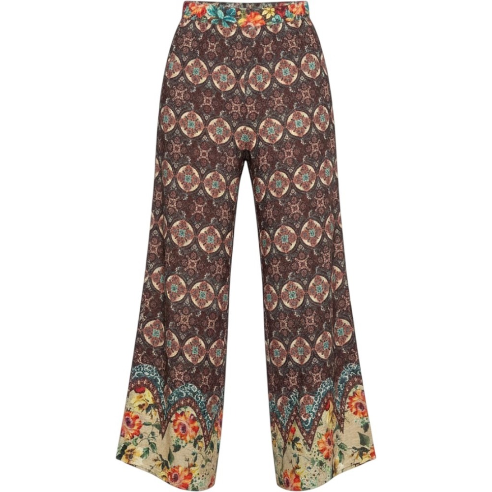 Umgee Boho Medallion Floral Print Wide Leg Pants Womens Small New With Tags